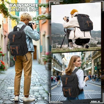 RAINSMORE Camera Backpack, DSLR SLR Mirrorless Camera Bag for Photographer - color: Black