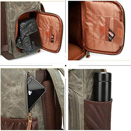 UBAYMAX Canvas Camera Backpack for Canon Nikon Sony DSLR SLR Waterproof - color: Olive