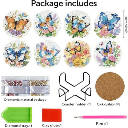 cupmod 8PCS Butterfly Diamond Art Coaster Kits for Adults,Diamond Painting Coasters with Holder, Crafts Kits for DIY Coasters Diamond Art Kits for Adults - color: Jxbd53