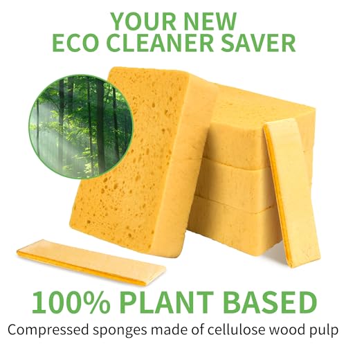 4 Pack Compostable Thicker Pop-Up Sponges - Expanding, Non-Scratch, Plant-Based Dish Cellulose Sponges Car Wash Sponge