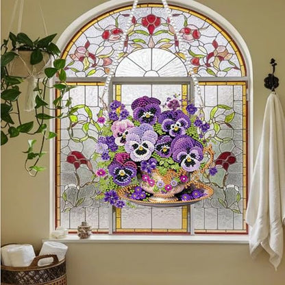 AIBOERL Diamond Art Kits for Adults, Pansy Acrylic Hanging Suncatcher - color: DP03571