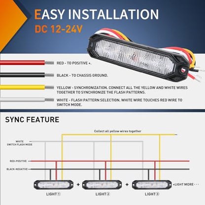 Nilight 6LED Blue White Emergency Strobe lights Sync Feature Surface Mount - color: Bule White