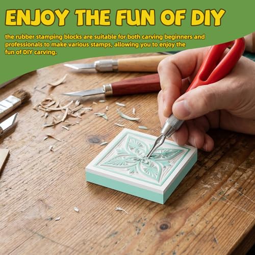 12pcs 2"x2" Rubber Carving Blocks, Linoleum Block Stamp Making Kit for Beginners - DIY Stamp Making, Printmaking Crafts (White & Green) - color: 12pack, size: 2"x2"