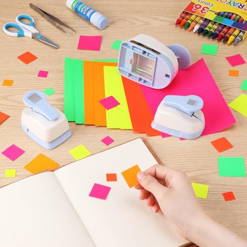 CHENGU 3 Pack Square Punch for Paper Craft, 1.5", 1", 0.6", Light Blue - color: Light Blue