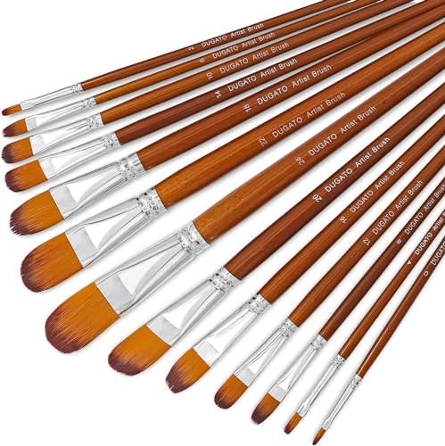 DUGATO Filbert Paint Brush Set, 13-Piece Long Wood Handle with Nylon Hair