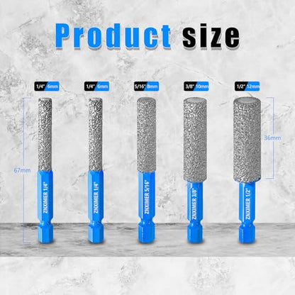 Diamond Drill Bits Set, 5pcs Tile Drill Bits for Ceramic Glass Porcelain Marble Granite, with Versatile Drilling and Milling - size: Set1-(1/4" to 1/2")