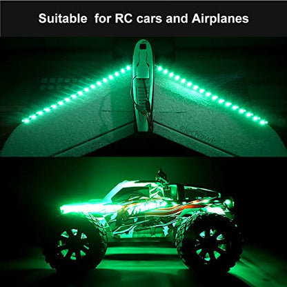 Waterproof LED Light Strips for RC Cars Trucks Airplanes Boats Drones Fixed Wing AR Wing Model Underglow Light (Green) - color: Green
