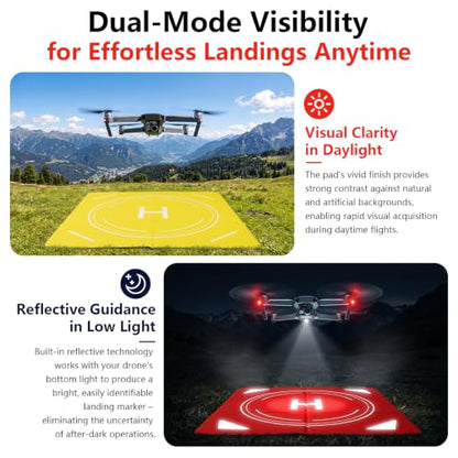 Night Reflective Drone Landing Pad, Foldable Quick-Fold Heavy-Duty Double-Sided Launch Pad (25 inch), Waterproof and Dirt-Resistant Portable, Drone Accessory - Yellow/Red - color: Yellow/Red-25inch