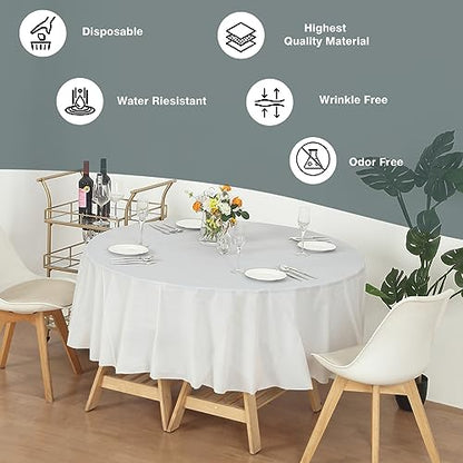 Evershine 3X Thicker Heavy Duty Plastic Table Covers Round Tablecloth, Disposable Tablecloth 12 Pack Round 84" White - color: White, size: 12 PACK Round 84"
