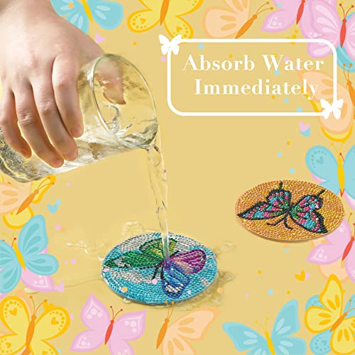 UPINS 8Pcs Butterfly Diamond Art Painting Coasters for Drinks - color: Butterfly Multicolor