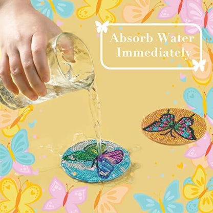 UPINS 8Pcs Butterfly Diamond Art Painting Coasters for Drinks - color: Butterfly Multicolor