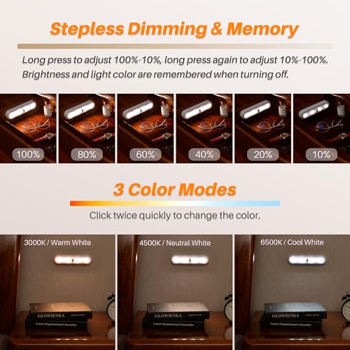 STAR-SPANGLED 7” Dimmable LED Stick on Push Tap Lights AAA Battery, 3 Pack - color: 3 Color Modes & Dimmable, size: 7 inch, Push Control (3 Pack)