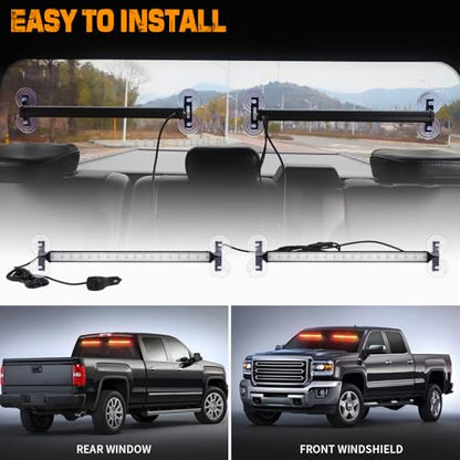 XRIDONSEN 2X 17.7 inch Windshield Light Bar 144 LED Strobe Lights - color: Amber/Red