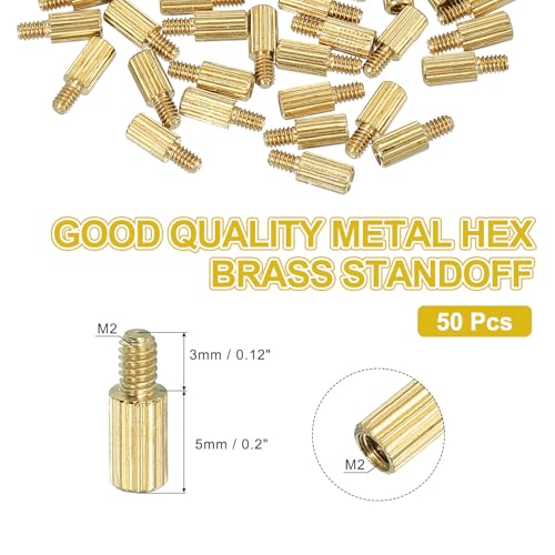 PATIKIL M2 x 5+3 mm Male Female Brass Hex Spacer Standoff, 50 Pcs for FPV Drone Quadcopter PCB Motherboard Steel Screw Nut Set Computer & Circuit Board, Gold - size: M2 x 5+3 mm