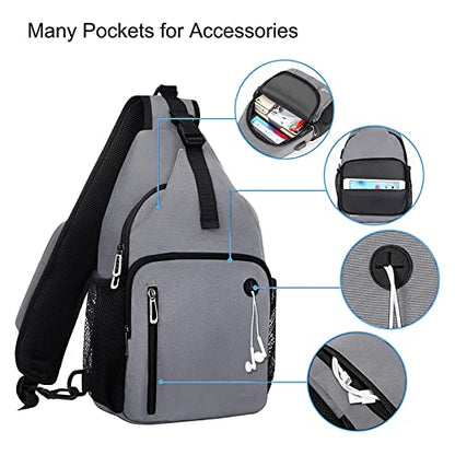 MOSISO Sling Backpack Bag, Crossbody Shoulder Bag Travel Hiking Daypack Chest Bag with Front Square Pocket&USB Charging Port - color: Grey