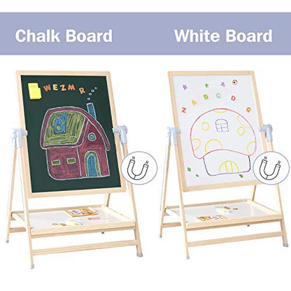 QZMTOY Kids Art Easel, Deluxe Standing Easel Set, Adjustable Art Table