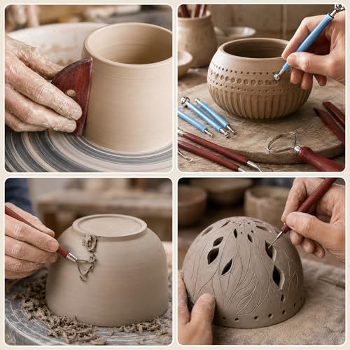 34Pcs Clay Sculpting Tools Include Clay Pottery Carving Tool Wood Rolling Pin Portable Wedging Board Linen Tablecloth 5 Size Teaching Rolling Mud Stick Guide for Crafts Arts Ceramics Pottery Tools