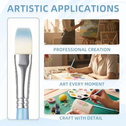 12 Pcs Flat Professional Artist Watercolor Paint Brush Set, Blue - color: Blue, size: Flat