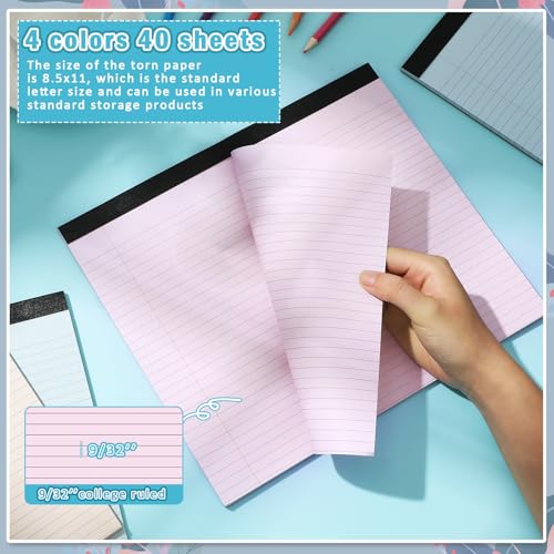 gisgfim 4 Pack 9.5"x 11" Legal Pads College Ruled Notepad - color: Pastel