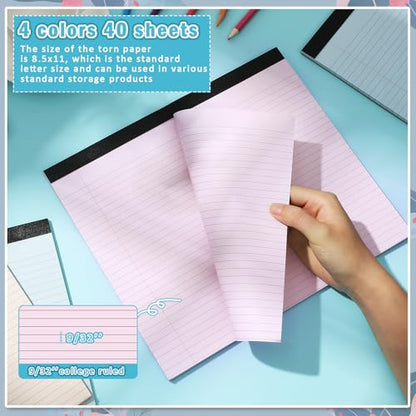 gisgfim 4 Pack 9.5"x 11" Legal Pads College Ruled Notepad - color: Pastel