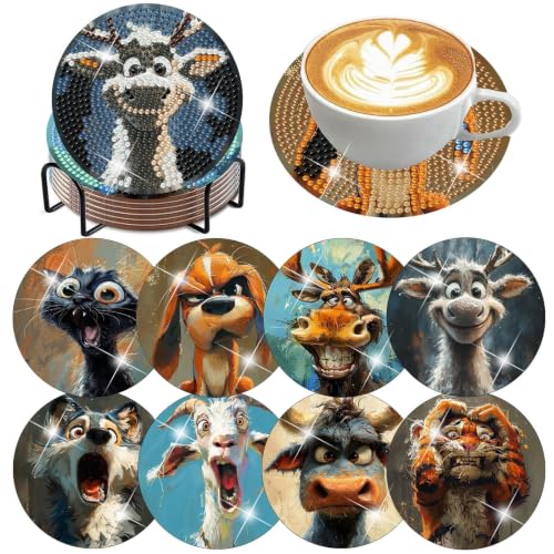 Ekuxom 8 PCS Diamond Art Coasters Kits-Animals Diamond Painting Coasters - color: Animals