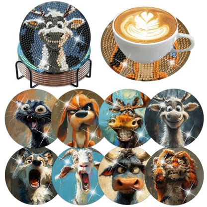 Ekuxom 8 PCS Diamond Art Coasters Kits-Animals Diamond Painting Coasters - color: Animals