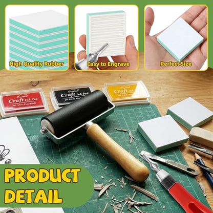 12pcs 2"x2" Rubber Carving Blocks, Linoleum Block Stamp Making Kit for Beginners - DIY Stamp Making, Printmaking Crafts (White & Green) - color: 12pack, size: 2"x2"