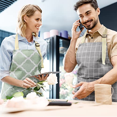 NLUS 2 Pack Kitchen Cooking Aprons, Adjustable Bib Waterproof Chef Apron with 2 Pockets for Men Women(Green Plaid/Grey Plaid) - color: Gray/Green