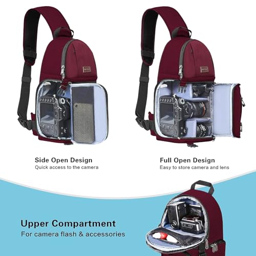 MOSISO Camera Sling Bag, Photography Shoulder Bag Compact Camera Backpack - color: Wine Red