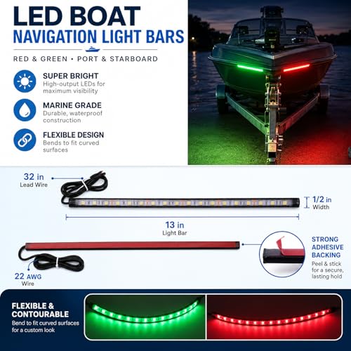 Navigation Lights - LED Bow Lights, Green & Red, Night Fishing, Deck, IP67 Waterproof for Pontoon, Dinghy, Kayak, Jon Boat, Yacht - color: Red And Green