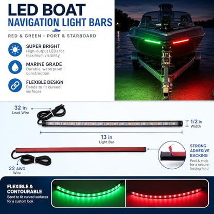 Navigation Lights - LED Bow Lights, Green & Red, Night Fishing, Deck, IP67 Waterproof for Pontoon, Dinghy, Kayak, Jon Boat, Yacht - color: Red And Green