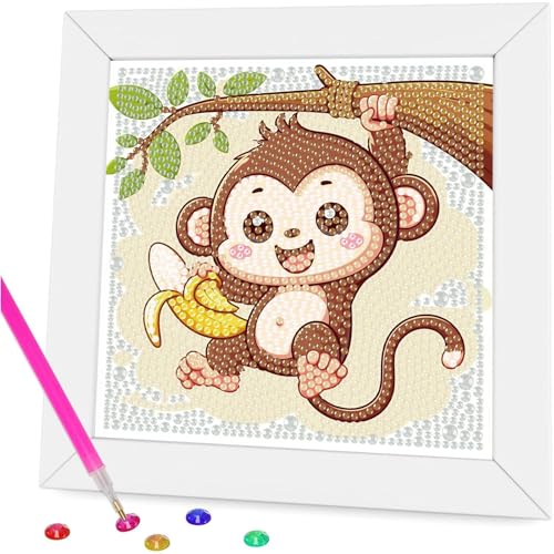 Gemozaic Monkey Diamond Art Kits for Kids Ages 4-8-12 with Frame, 7 x 7 in - color: CC992