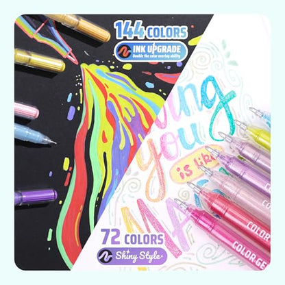 216 Colors Gel Pens with Travel Case,1.0mm Bold Tip,Acrylic+Glitter