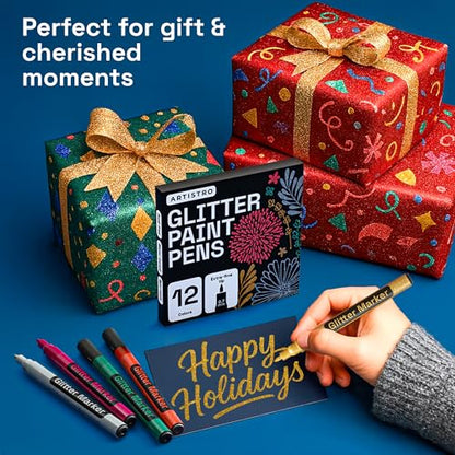 ARTISTRO 12 Glitter Paint Pens for Glass Marking - Extra-Fine Tip - color: Glitter