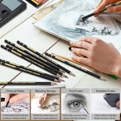 KALOUR 26-Piece Professional Sketch Pencil Set, 4H to 14B Graphite Pencils