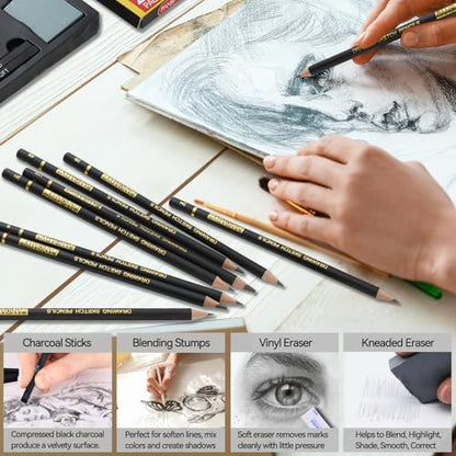 KALOUR 26-Piece Professional Sketch Pencil Set, 4H to 14B Graphite Pencils