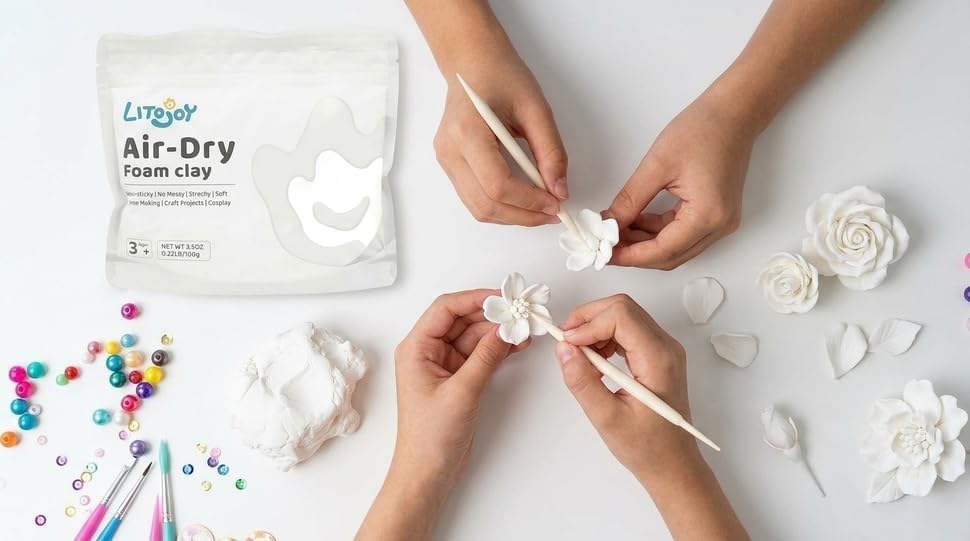 White Air Dry Foam Clay 1.1lbs/500g, Soft & Easy to Mold - color: White