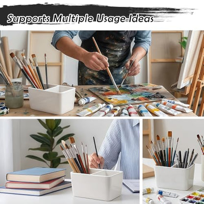 Ceramic Paint Palette 2 Deep Well Paint Brush Wash Bowl Paint Brush Washing Container Large Capacity Wash Bowl for Watercolor Gouache Painting