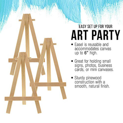 U.S. Art Supply 8" High Small Natural Wooden Easel A-Frame Canvas, 6-Pack