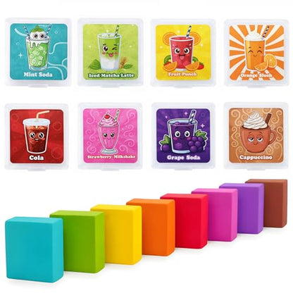 Scented Kneaded Erasers, 40 Pack Kneadable Erasers with Plastic Cases, 8 Colors 8 Scents, Moldable Eraser Putty for Drawing Sketching Drafting Writing (Drink-Themed)