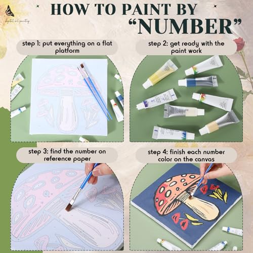 Nezyo 12 Sets Paint by Numbers with Frame for Adults, Canvas 8x8 Inch - style: Plant
