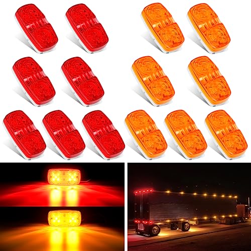 Nilight Double Bullseye Marker Light 14PCS Red Amber 10LED Rectangular - color: 14Pcs Amber Red