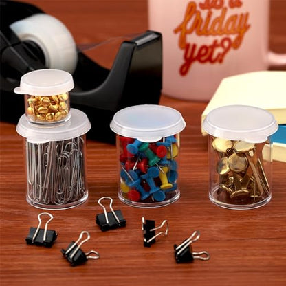 Creative Mark Assorted Pack of 14 Storage Cups - 8 Small 10 ml & 6 Large 45 ml Durable Clear Plastic Paint Containers with Lids for Artists, Students, Professionals