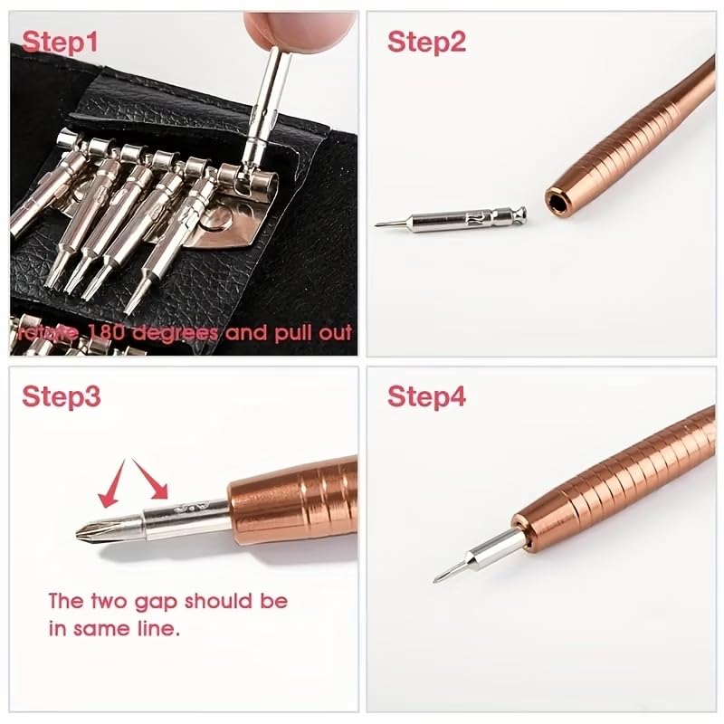 Precision Screwdrivers, 25-1 Repair Kit, Screwdriver Set with Leather Case, Professional Opening Tools for Mobile Laptop Glasses, Star/Y-type/Flat-blade/Triangle Screwdrivers