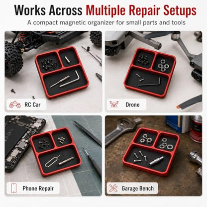 Magnetic Tool Tray for RC Car Drone Electronics Repair Small Parts - color: Red