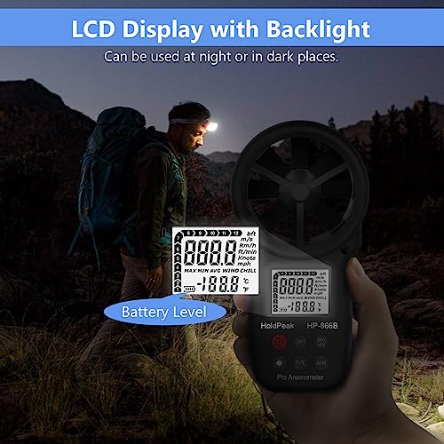 866B Handheld Anemometer with Tripod, Wind Speed CFM Meter - color: 866B+Small Tripod