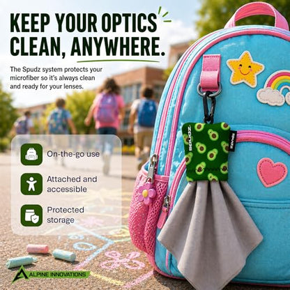 SPUDZ Classic Microfiber Lens Cleaner – Clip-On Pouch, Washable – for Binoculars, Scopes, Glasses, Screens | Classic | Cat, 6 x 6 Inch - color: Cat, size: 6 x 6 Inch