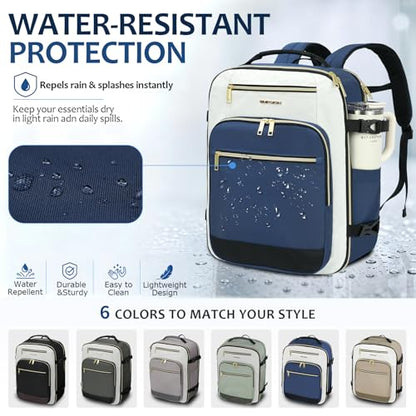 EMPSIGN 40L Travel Backpack for Women & Men - color: Beige/Haze Blue/Black