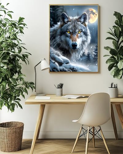 Wolf Diamond Art Kits for Adults, Animal Diamond Art for Beginners 12X16 In - color: Wolf 02