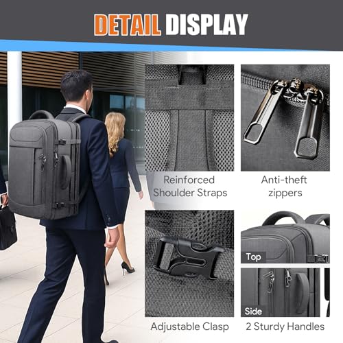 45L Travel Backpack, Expandable Carry On Backpack, Grey - color: Grey, size: 17.3 inch (21"x13"x9")